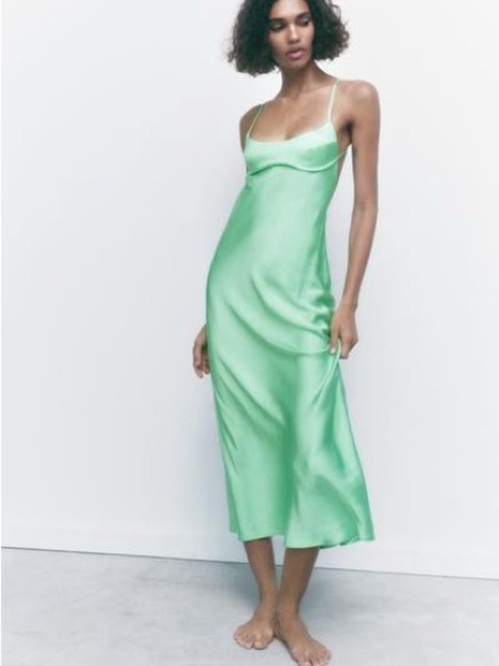 Zara Mint Green Satin Slip Midi Dress